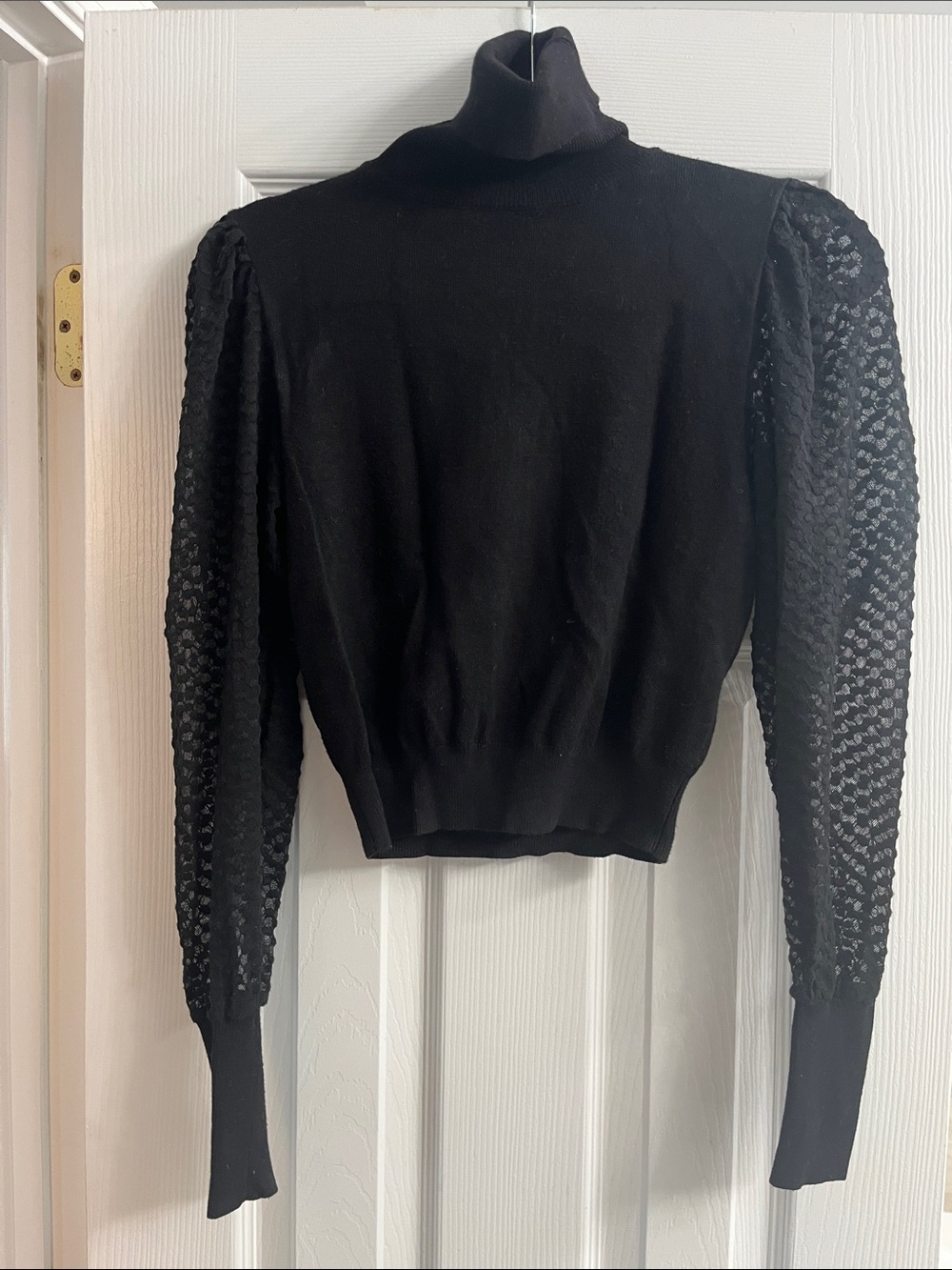 ZARA Black Turtleneck Sweater with Sheer Lace Sleeves